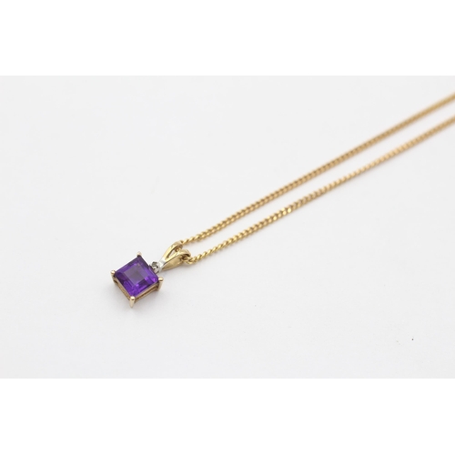 8 - 9ct Gold Amethyst Solitaire Pendant Necklace (2.7g)
