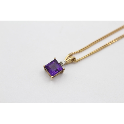 8 - 9ct Gold Amethyst Solitaire Pendant Necklace (2.7g)