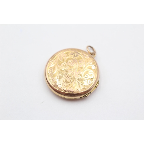 90 - 9ct Gold Back & Front Ornate Etched Round Locket Pendant (4.2g)