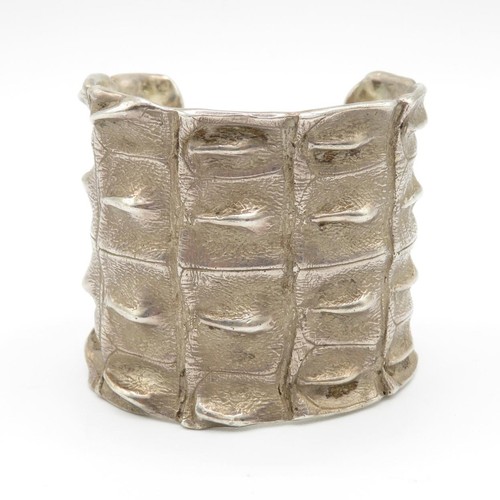 204 - A Silver Crocodile Skin Design Statement Cuff Bangle By Patrick Mavros (114g)