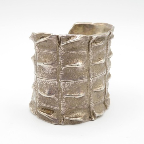 204 - A Silver Crocodile Skin Design Statement Cuff Bangle By Patrick Mavros (114g)