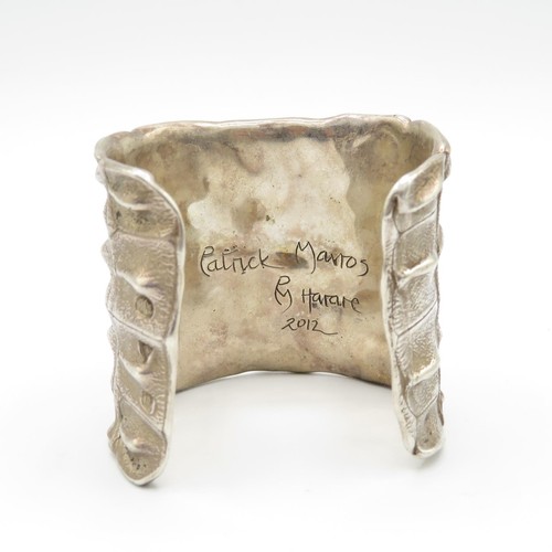 204 - A Silver Crocodile Skin Design Statement Cuff Bangle By Patrick Mavros (114g)