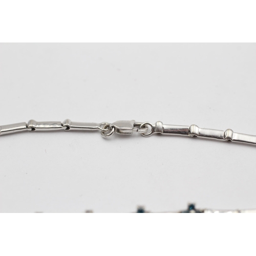 109 - 9ct White Gold Enhanced Diamond Cross And Bar Links Fancy Chain Bracelet (5.2g)