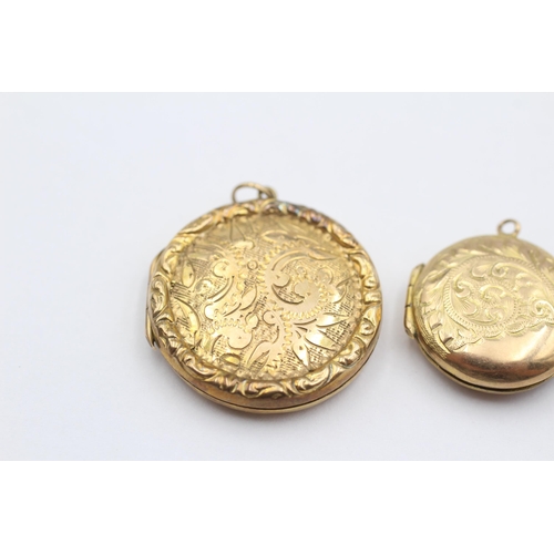 11 - 3 X 9ct Back & Front Gold Vintage Etched Round Lockets (10.1g)