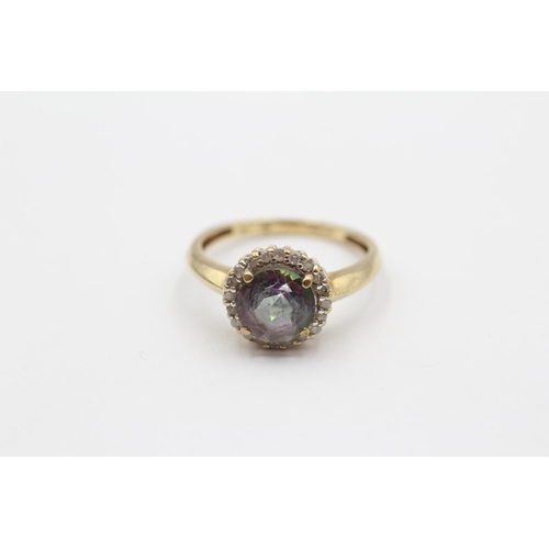 110 - 9ct Gold Diamond And Mystic Topaz Round Halo Cluster Ring (3.2g) size P