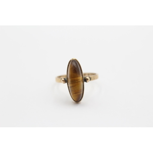 113 - 9ct Gold Tiger Eye Cabochon Solitaire Statement Ring (2.9g) size N