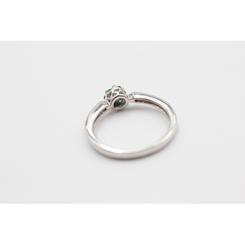 123 - 9ct White Gold Diamond And Green Enhanced Diamond Round Cluster And Shoulder Set Ring (2.3g) size N1... 