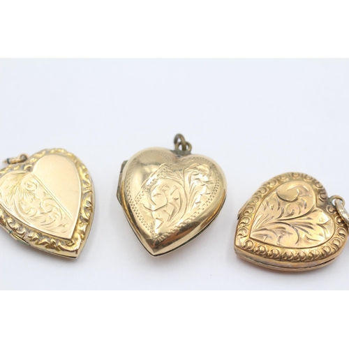 13 - 3 X 9ct Back & Front Gold Vintage Foliate Heart Lockets (10.5g)