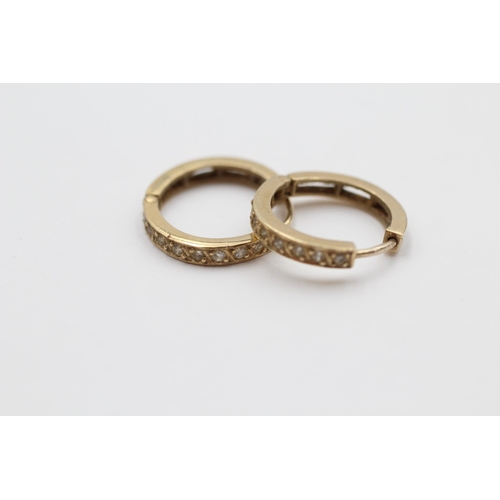 139 - 9ct Gold Diamond Paved Hinged Hoop Earrings (2g)