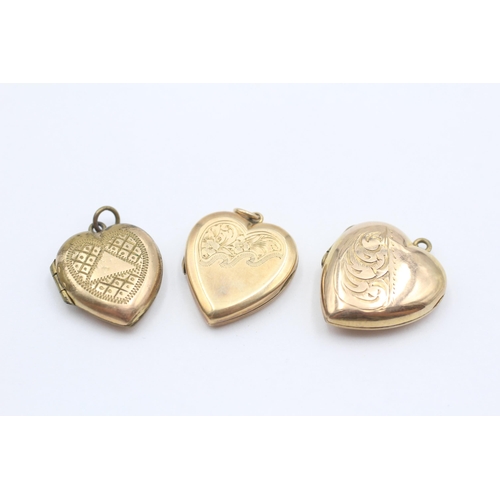 14 - 3 X 9ct Back & Front Gold Vintage Foliate Etched Heart Lockets (9.5g)