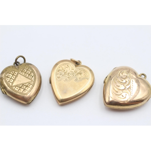 14 - 3 X 9ct Back & Front Gold Vintage Foliate Etched Heart Lockets (9.5g)