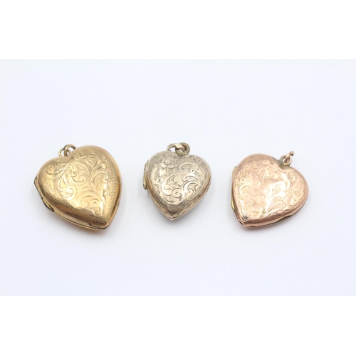 15 - 3 X 9ct Back & Front Gold Vintage Foliate Heart Lockets (9.4g)