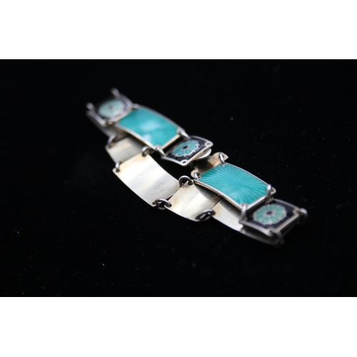 153 - A Silver Enamel Panel Bracelet By David Anderson (17g)