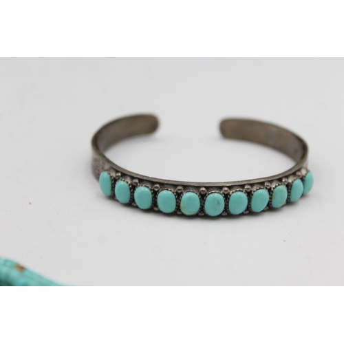 157 - A Silver And Turquoise Bangle And Necklace, Including Artist Signed (90g)