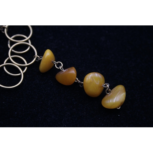 158 - A Gold Plated Amber Drop Necklace (23g)