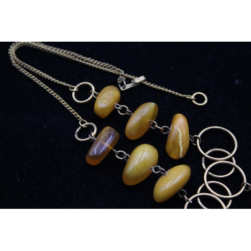 158 - A Gold Plated Amber Drop Necklace (23g)