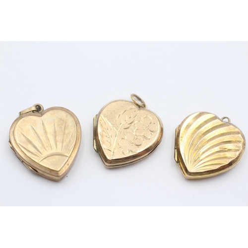 16 - 3 X 9ct Back & Front Gold Vintage Etched Motif Heart Lockets (11.8g)