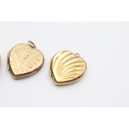 16 - 3 X 9ct Back & Front Gold Vintage Etched Motif Heart Lockets (11.8g)