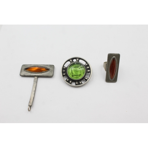 169 - Three Mid Century Modernist Pewter Jewellery Pieces By Jorgen Jensen And Tennesmed (48g)