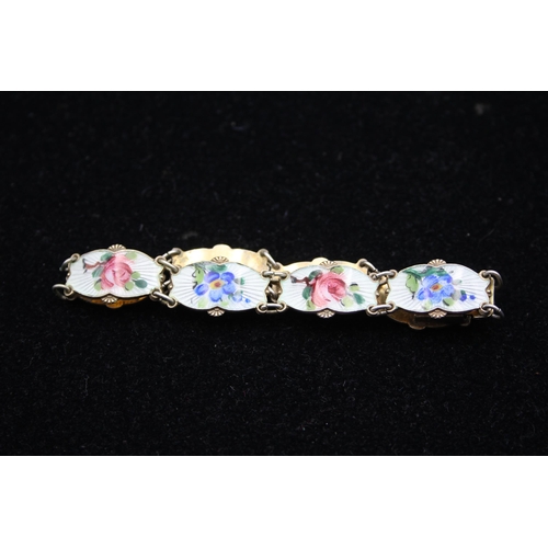 170 - A Silver Enamel Floral Panel Bracelet By Ivar Holth (20g)