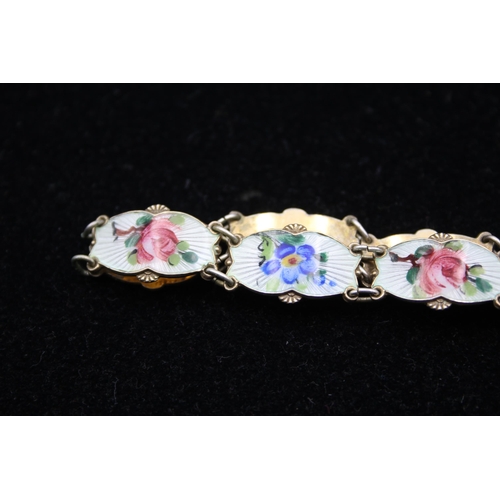 170 - A Silver Enamel Floral Panel Bracelet By Ivar Holth (20g)