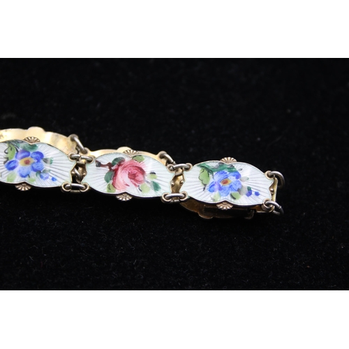 170 - A Silver Enamel Floral Panel Bracelet By Ivar Holth (20g)