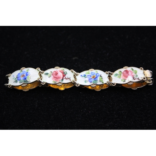 170 - A Silver Enamel Floral Panel Bracelet By Ivar Holth (20g)