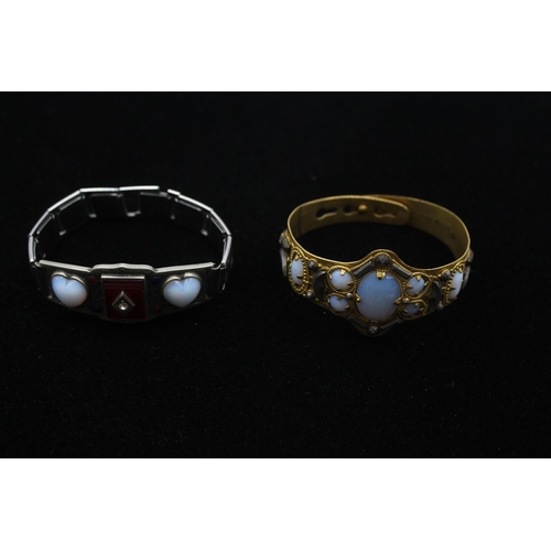 172 - Two Antique Bracelets Decorated With Opalised Glass, Cut Steel And Paste (60g)