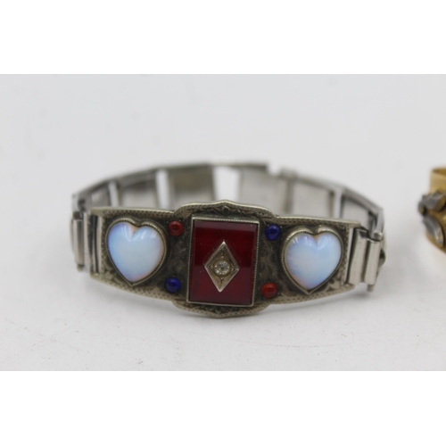 172 - Two Antique Bracelets Decorated With Opalised Glass, Cut Steel And Paste (60g)