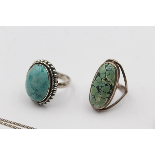 185 - Two Silver Pendants And Rings Set With Gemstone, Including Turquoise (38g)