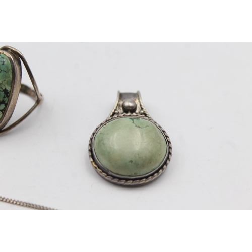 185 - Two Silver Pendants And Rings Set With Gemstone, Including Turquoise (38g)