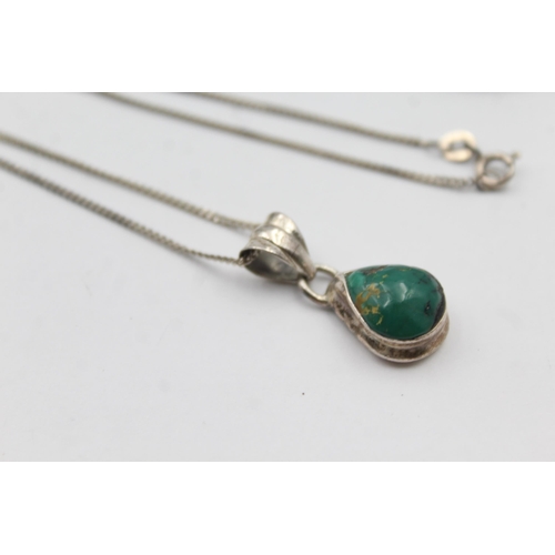 185 - Two Silver Pendants And Rings Set With Gemstone, Including Turquoise (38g)