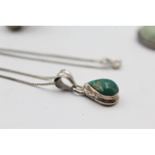 185 - Two Silver Pendants And Rings Set With Gemstone, Including Turquoise (38g)