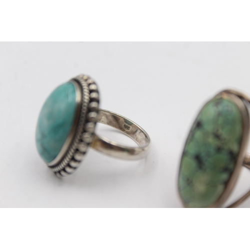 185 - Two Silver Pendants And Rings Set With Gemstone, Including Turquoise (38g)