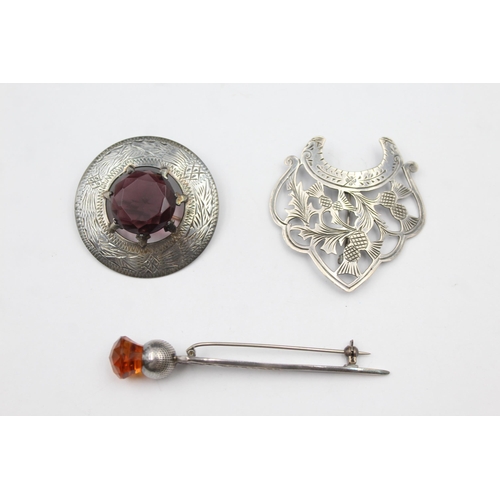 195 - Three Silver Scottish Brooches (39g)