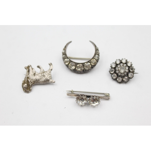 196 - Four Antique Silver Brooches Including A Victorian Paste Crescent Moon (21g)