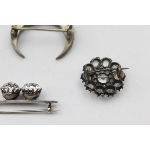 196 - Four Antique Silver Brooches Including A Victorian Paste Crescent Moon (21g)