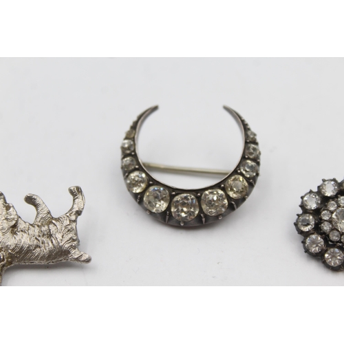 196 - Four Antique Silver Brooches Including A Victorian Paste Crescent Moon (21g)