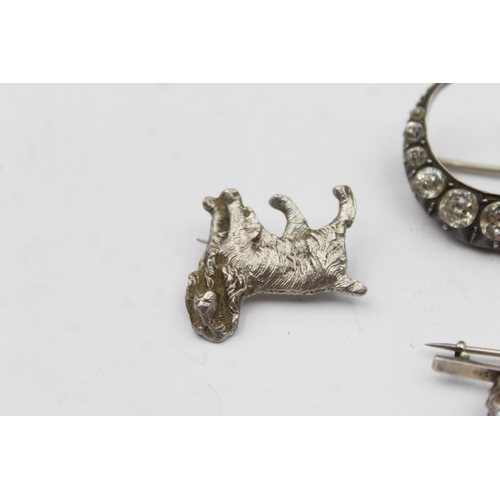 196 - Four Antique Silver Brooches Including A Victorian Paste Crescent Moon (21g)