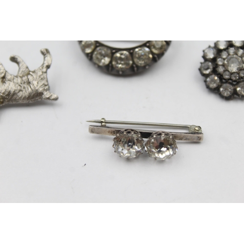 196 - Four Antique Silver Brooches Including A Victorian Paste Crescent Moon (21g)