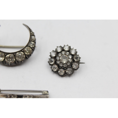 196 - Four Antique Silver Brooches Including A Victorian Paste Crescent Moon (21g)