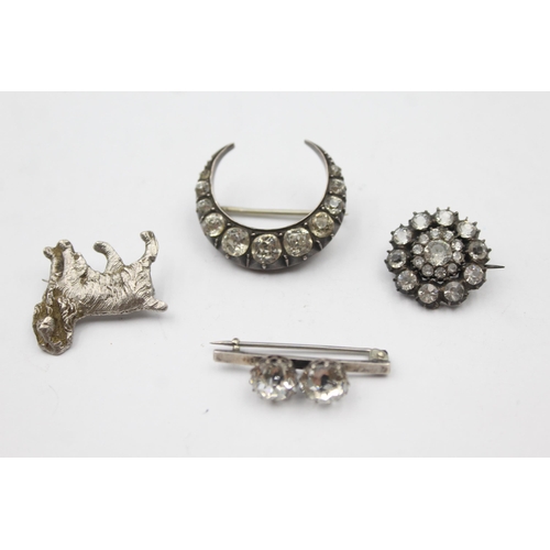 196 - Four Antique Silver Brooches Including A Victorian Paste Crescent Moon (21g)