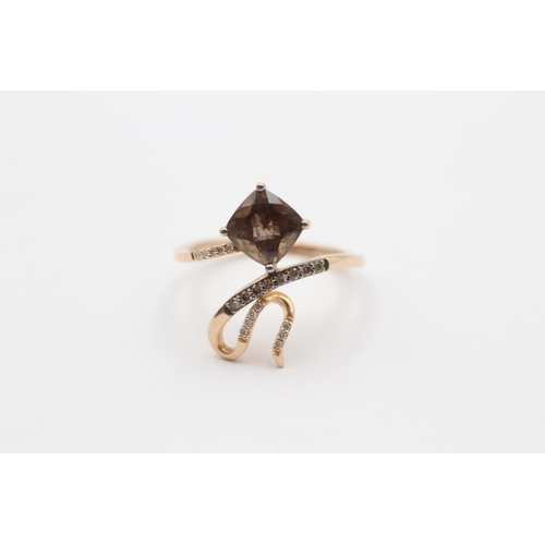 2 - 14ct Rose Gold Diamond, Enhanced Diamond And Smoky Quartz Journey Wrap Statement Ring (3.6g) size P