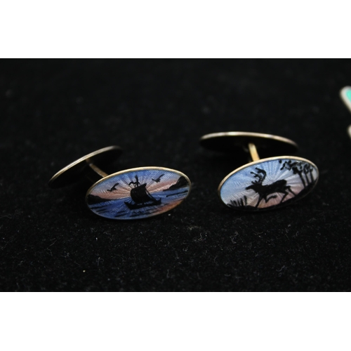 201 - A Scandinavian Silver Enamel Brooch And A Pair Of Cufflinks By David Anderson (26g)