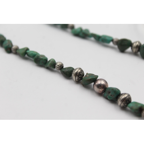 204 - A Silver Turquoise Bead Necklace And A Similar Bracelet (60g)