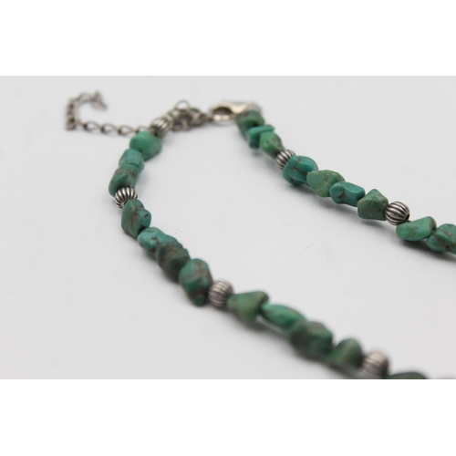 204 - A Silver Turquoise Bead Necklace And A Similar Bracelet (60g)