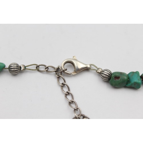 204 - A Silver Turquoise Bead Necklace And A Similar Bracelet (60g)