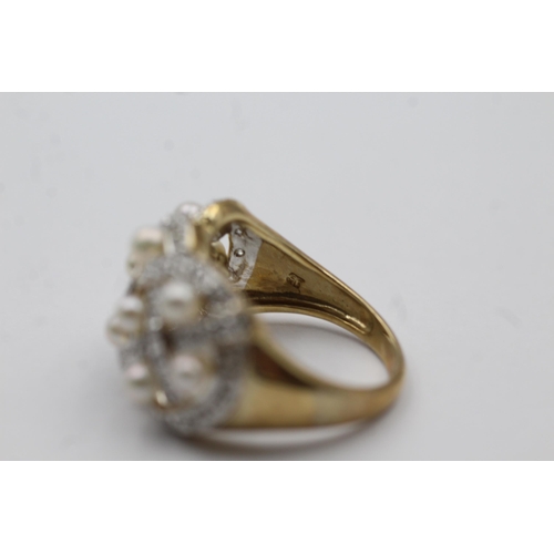 26 - 9ct White And Yellow Gold Diamond And Pearl Plait Cluster Cocktail Ring (5.4g) size P