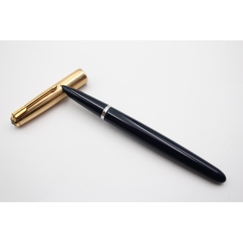 273 - Vintage PARKER 51 Navy FOUNTAIN PEN w/ Rolled Gold Cap WRITING