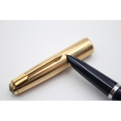 273 - Vintage PARKER 51 Navy FOUNTAIN PEN w/ Rolled Gold Cap WRITING